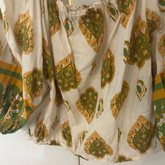 Haute Hippie Cream Blouse with Green & Gold Paisley Motif - Picture 7 of 11